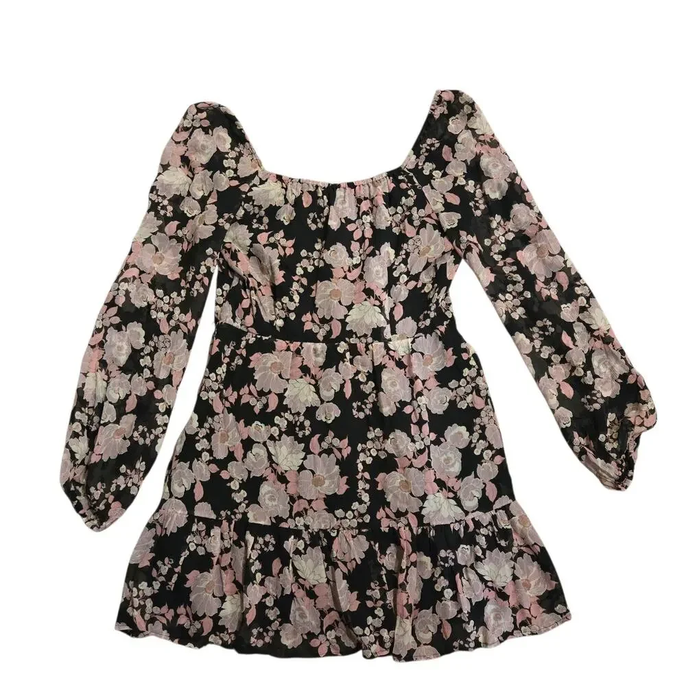 Paige Semi Dress Womens Size M Floral Sheer Sleeves 100% Silk Milkmaid Cottage